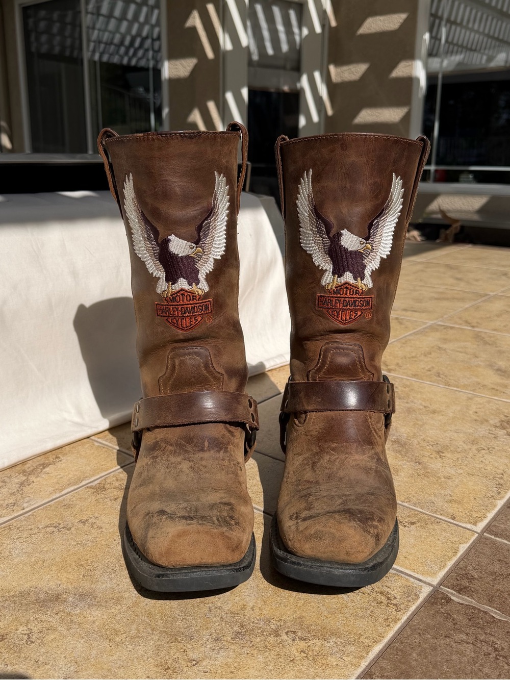 VTG Men’s 8.5 Harley Davidson Riding Boots Harness Eagle Motorcycle Biker Brown